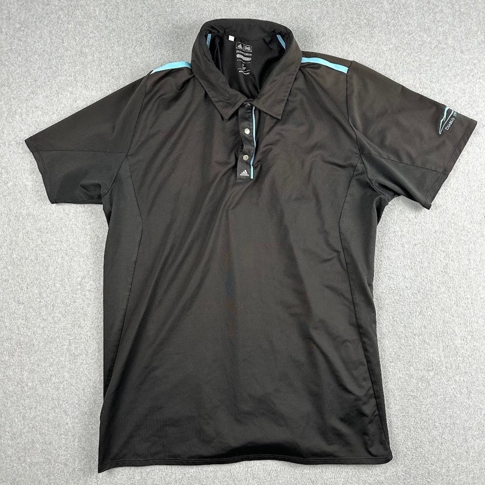 Adidas Golf Puremotion Mens Polo Shirt‎ Black Light Blue Trim XL Diablo 1914